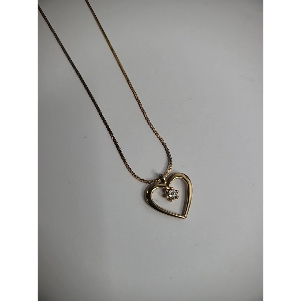 Vintage Gold Tone Heart Crystal Middle Gold Tone Chain Necklace Jewelry Costume - Picture 8 of 11